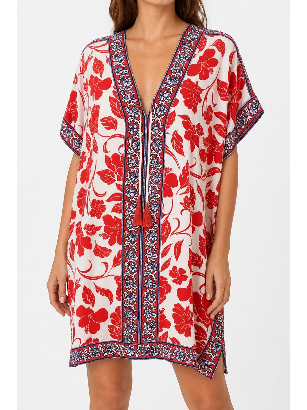 Tommy Bahama Fiori Border Tunic Cover Up Red Floral S/M